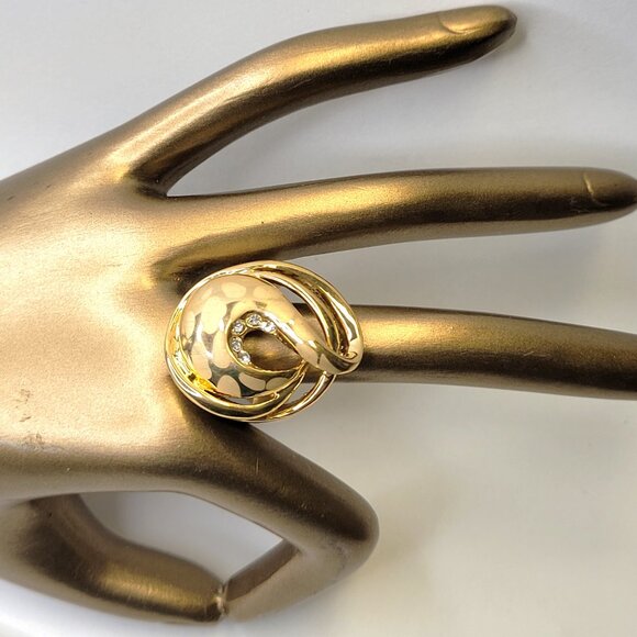 Gold and White Swirl Crystal Ring Size 8.5 - 8.75 Fashion Cocktail Ring - Picture 3 of 12